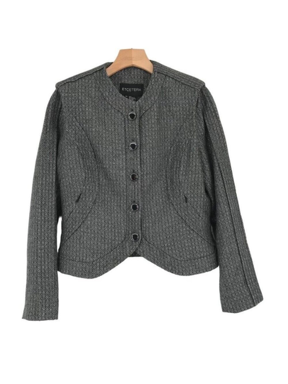 Etcetera Pattern Women’s Blazer Jacket wool blend silver black size 10